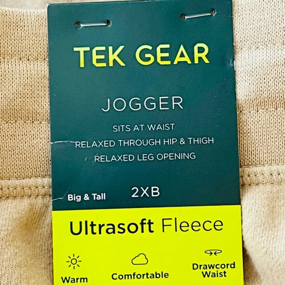 Tek Gear Men's Ultrasoft Fleece Beige Jogger Pants Big Tall Size 2XB Relaxed NWT